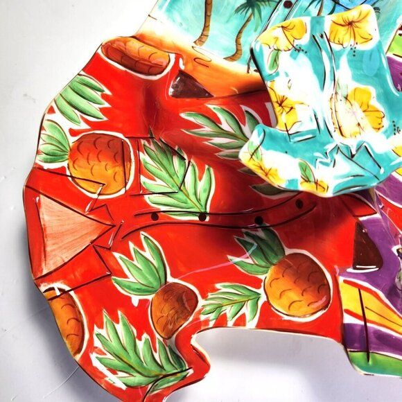 Serving Dish Embossed Tropical Serving Bowls Clay Art Hawaiian Shirt - Picture 5 of 8